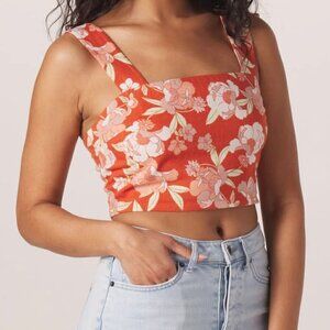 The Normal Brand Sonoran Slub Square Neck Tank Size M Cayenne Floral Print